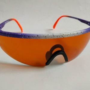 NWT True Vintage semi-rimless neon sports blade true blue blocker sunglasses